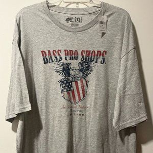 Bass Pro Shops Mens Gray T-Shirt American Shield Eagle Flag, Size 2XL, NEW